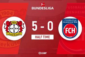 慘案預(yù)定??？勒沃庫森半場5-0領(lǐng)先海登海姆！