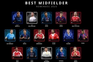 環(huán)足獎2025年最佳中場候選：維爾茨、若昂·內(nèi)維斯、佩德里在列