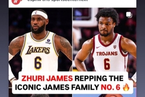 全家6號！詹姆斯轉(zhuǎn)發(fā)自己和三個子女均身穿6號球衣照